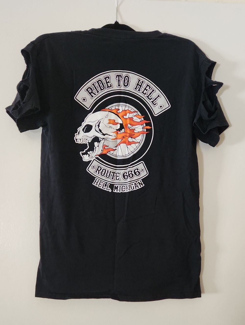 Ride to Hell Route 666 Graphic Black Men's T-Shirt.